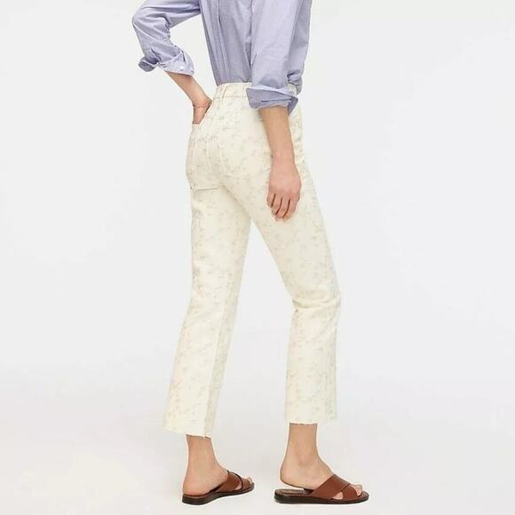 J. Crew Eyelet Billie Demi-Boot Crop Jean, High Rise, Cream Embroidery, 34” - Picture 3 of 9